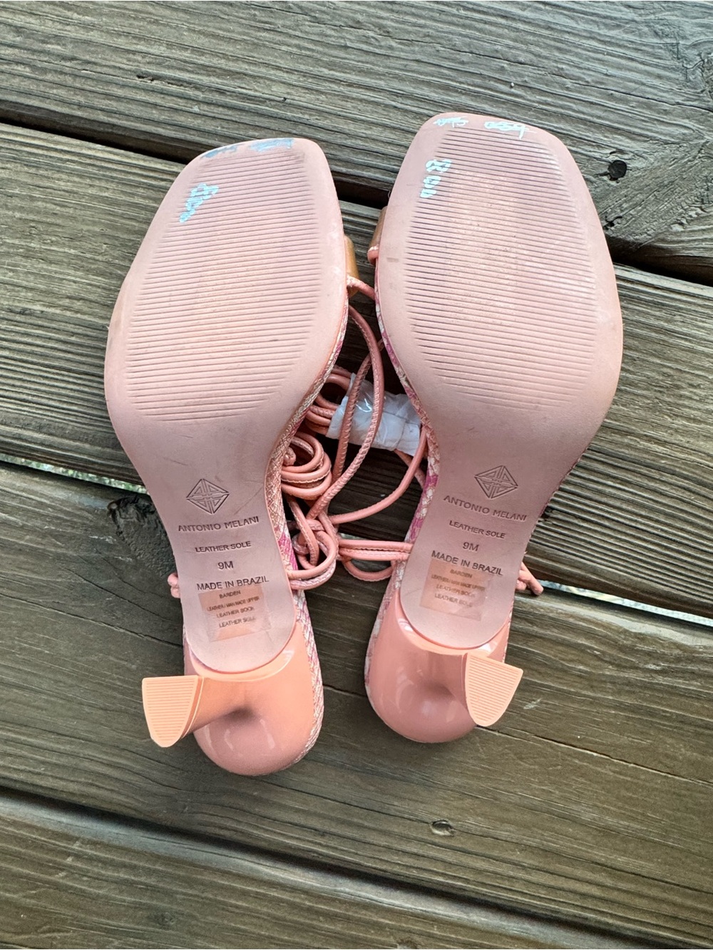 ANTONIO MELANI Pink & Coral Patterned Lace-Up Heels - Picture 4 of 5